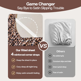 MR&HM satin sheet with brown leopard highlights four-sided elastic corner straps