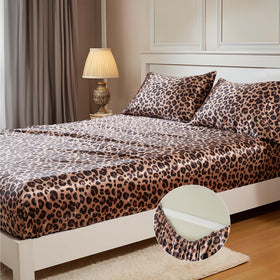 MR&HM satin fitted sheet in brown leopard on mattress for smooth sleep