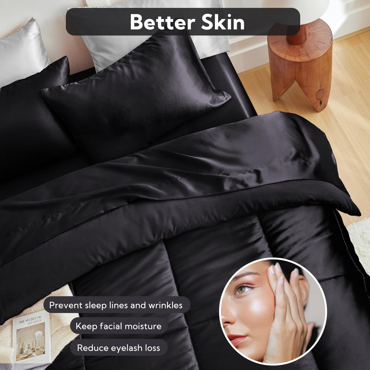 MR&HM satin pillowcase soft texture minimizes friction for smoother hair.