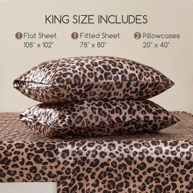 MR&HM satin sheets brown leopard pattern adds luxury to bed