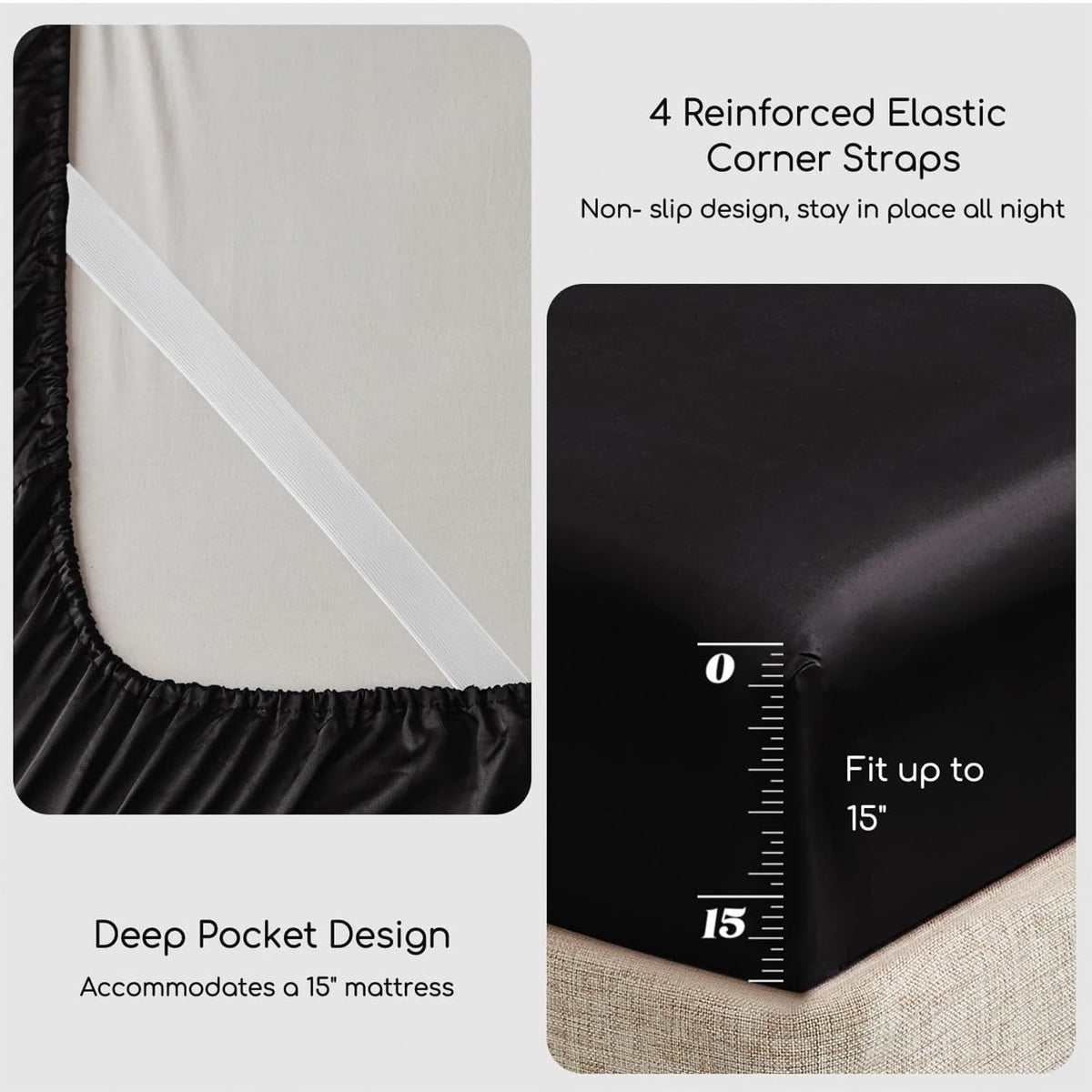 MR&HM elastic corner straps secure the sheet to prevent slipping.