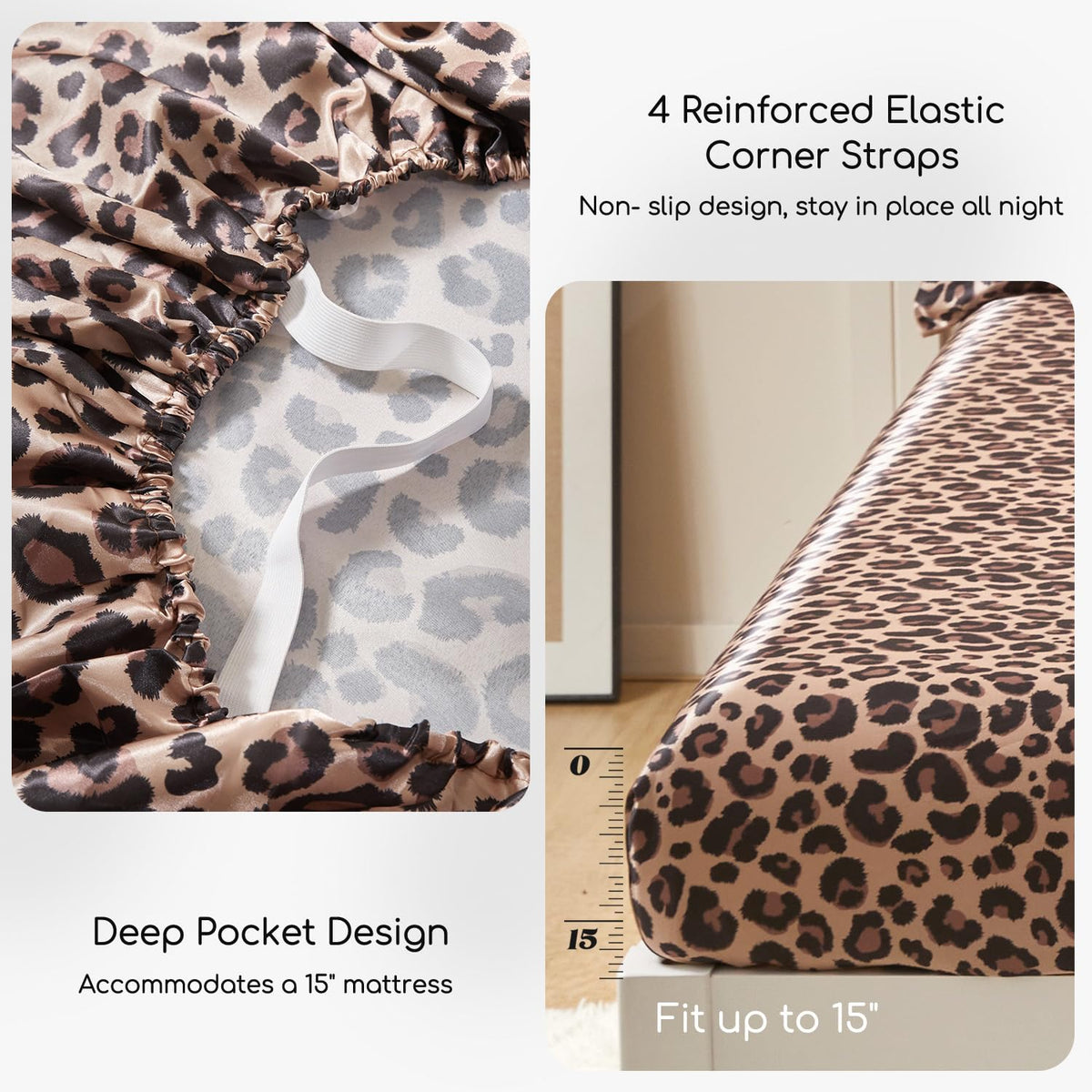MR&HM satin sheets elastic corner straps provide secure fit