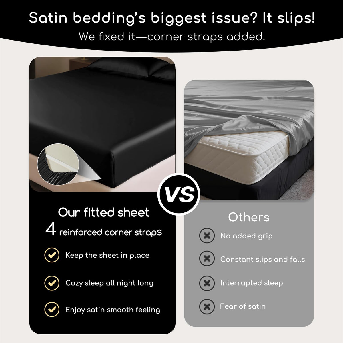 MR&HM satin pillowcase promotes gentle contact with hair and skin.