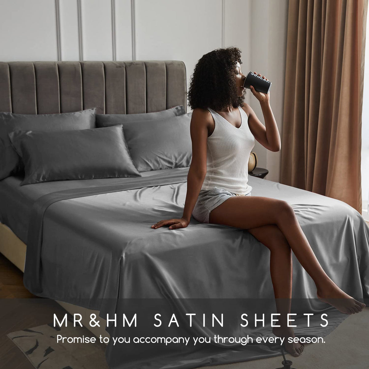 MR&HM satin sheets packaging conveys premium, accessible luxury.