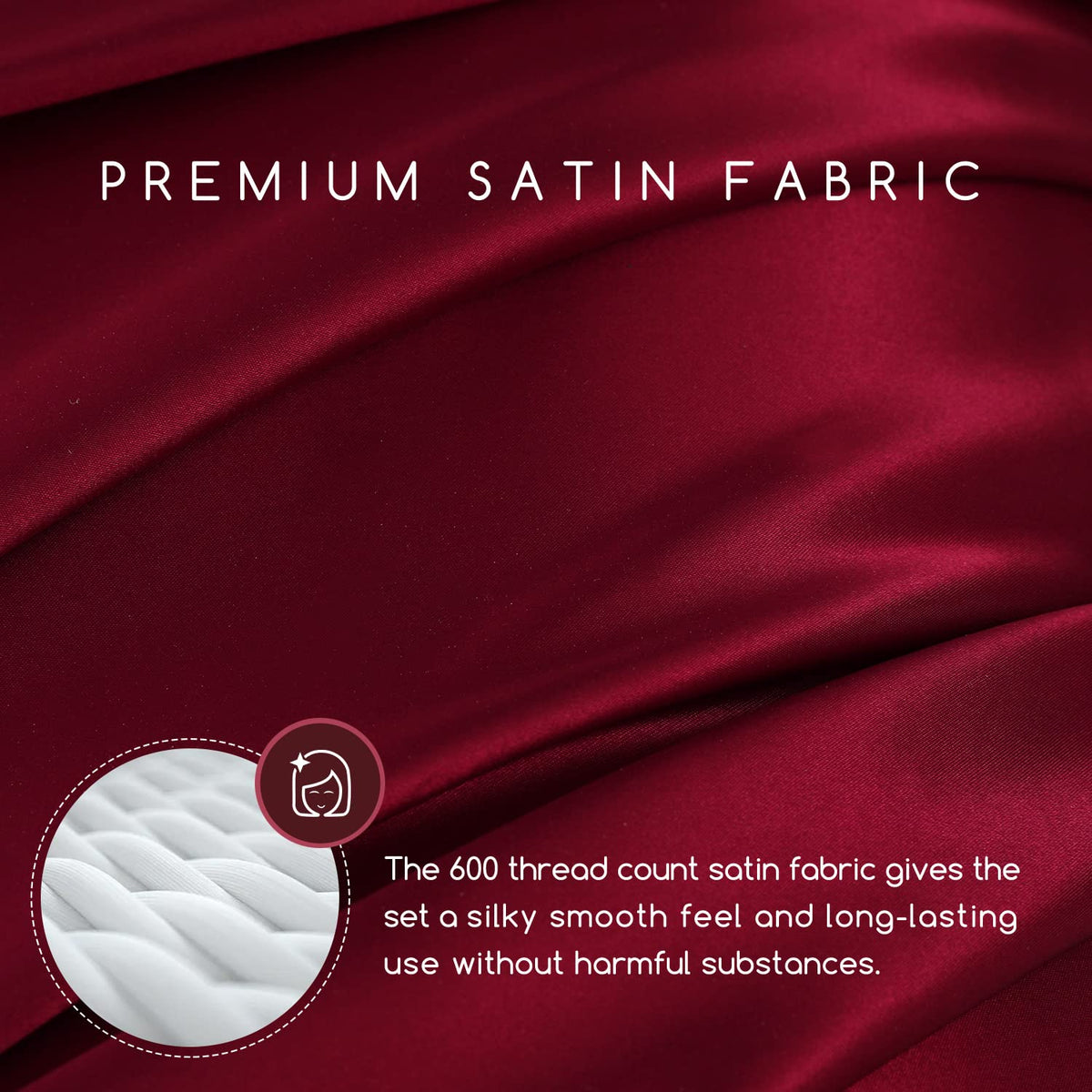 MR&HM burgundy satin fitted sheet with 15-inch pocket ensuring a secure mattress fit
