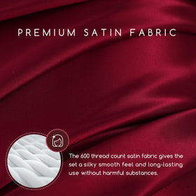 MR&HM burgundy satin fitted sheet with 15-inch pocket ensuring a secure mattress fit