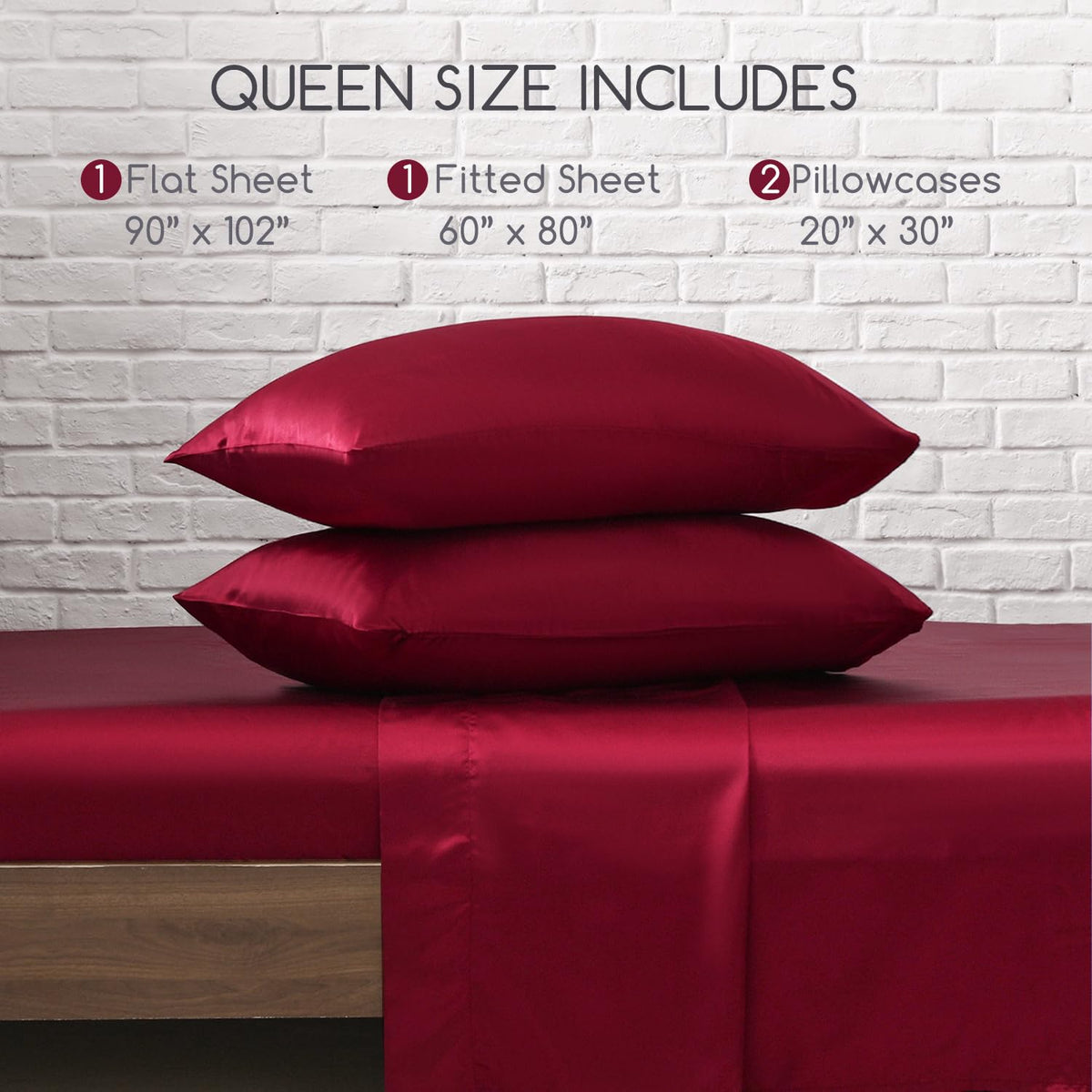MR&HM burgundy satin sheets stitching and reinforced corner straps detail