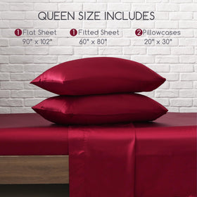 MR&HM burgundy satin sheets stitching and reinforced corner straps detail