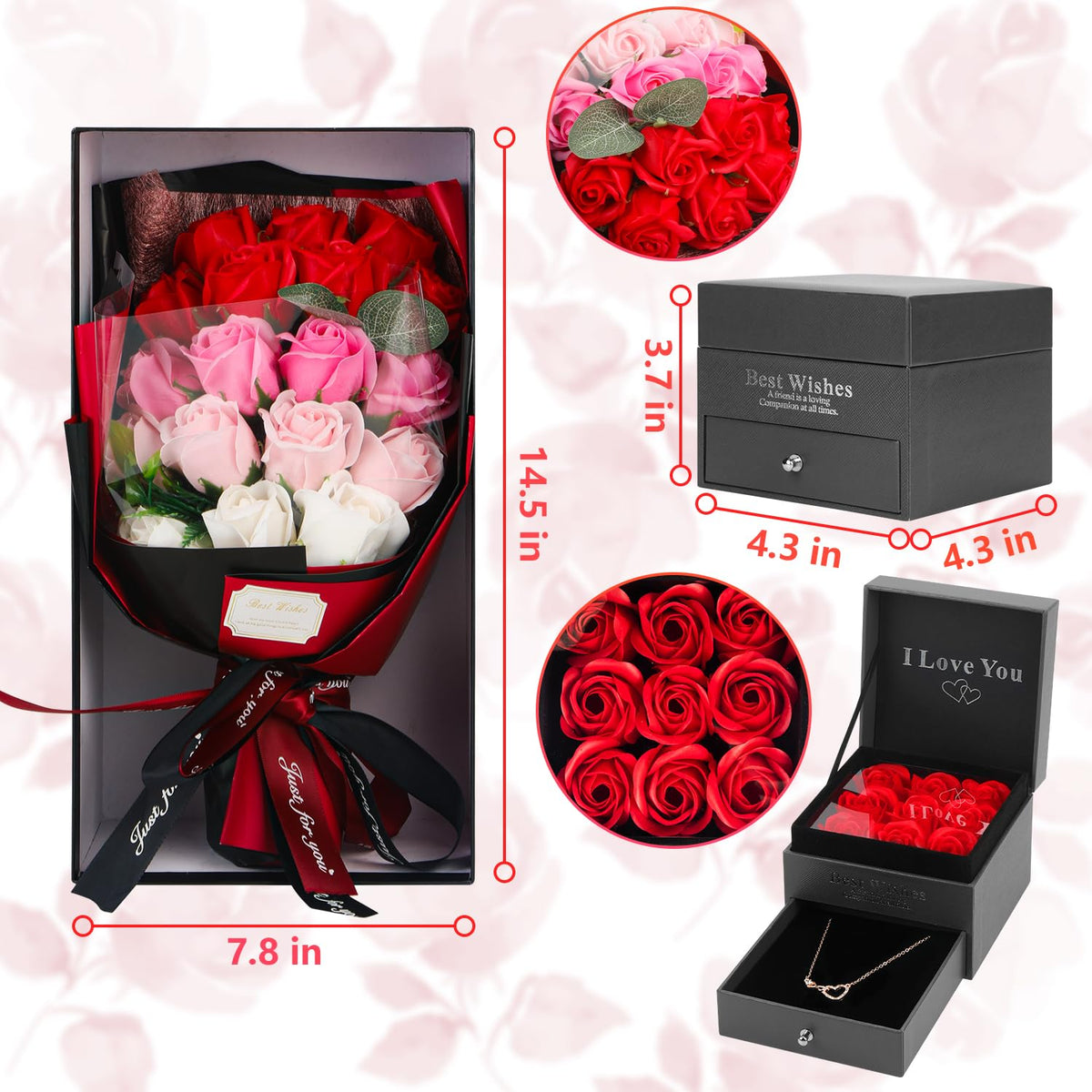 MROUEN rose bouquet front view showcasing vibrant petals and elegant packaging