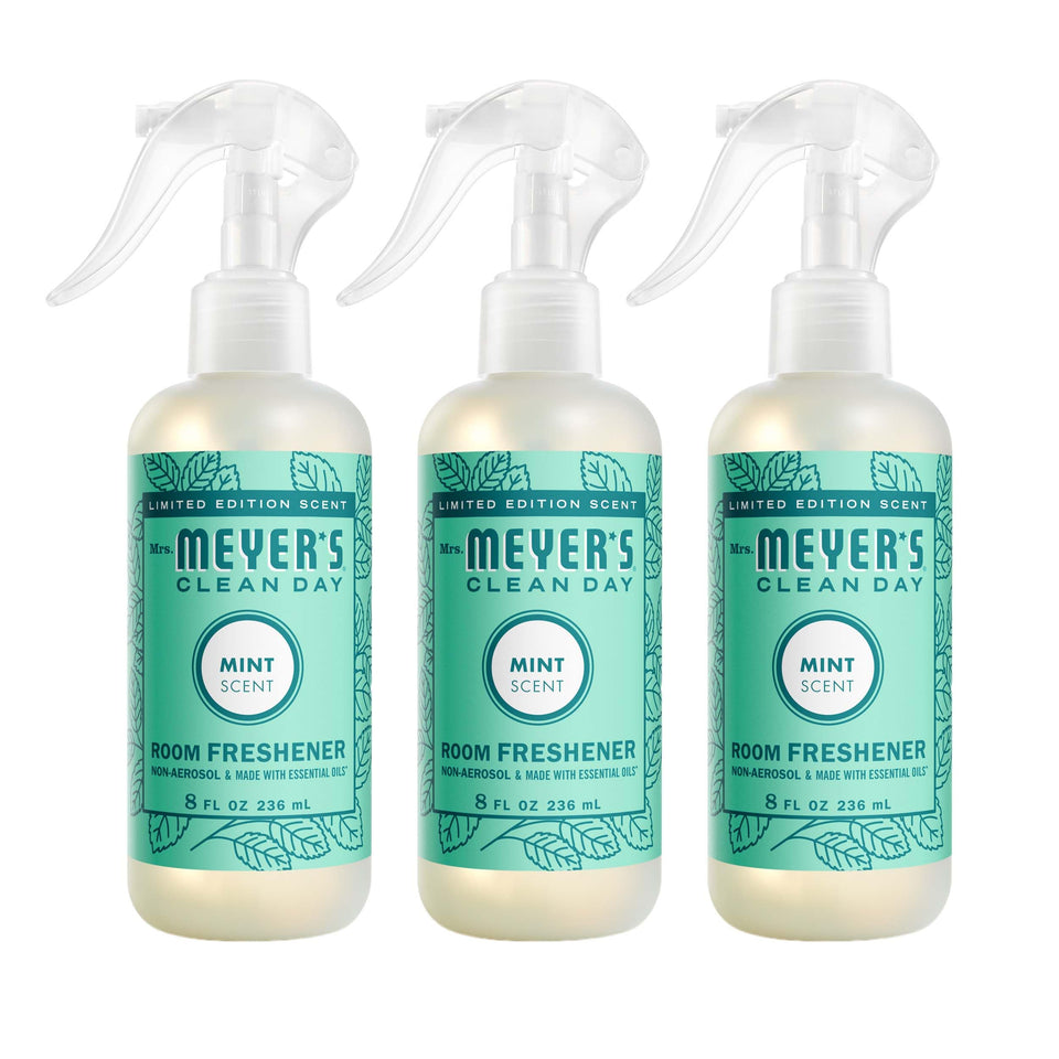 Mrs. Meyer's Clean Day Mint Room Spray 3-pack bottle for quick room refresh.