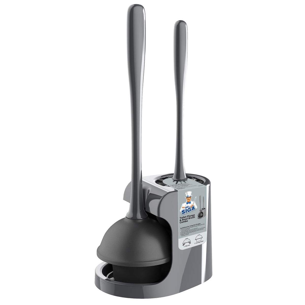 MR.SIGA two-in-one plunger and brush combo in gray with compact storage for a tidy bathroom