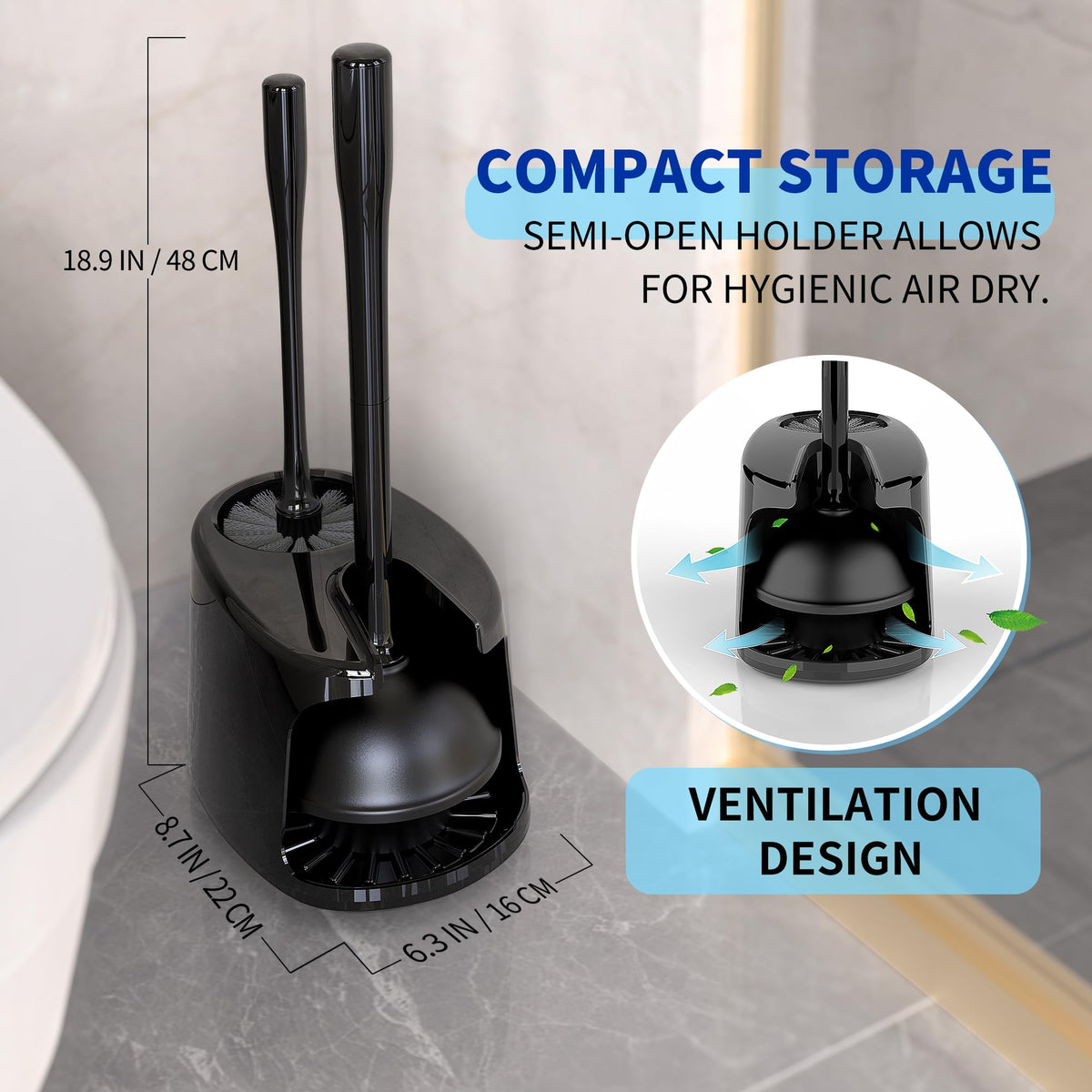 MR.SIGA dense nylon bristles reach under the rim for deep cleaning.
