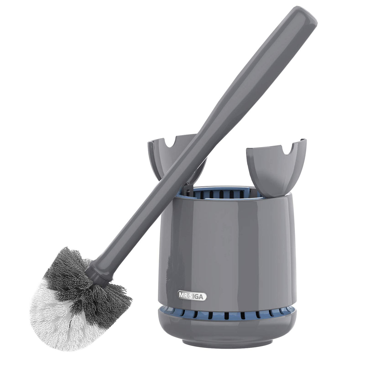 MR.SIGA toilet bowl brush in holder with solid handle for comfortable grip.