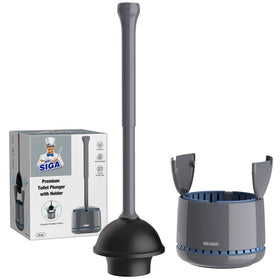 MR.SIGA toilet plunger with holder demonstrates elegant design for a tidy bathroom.