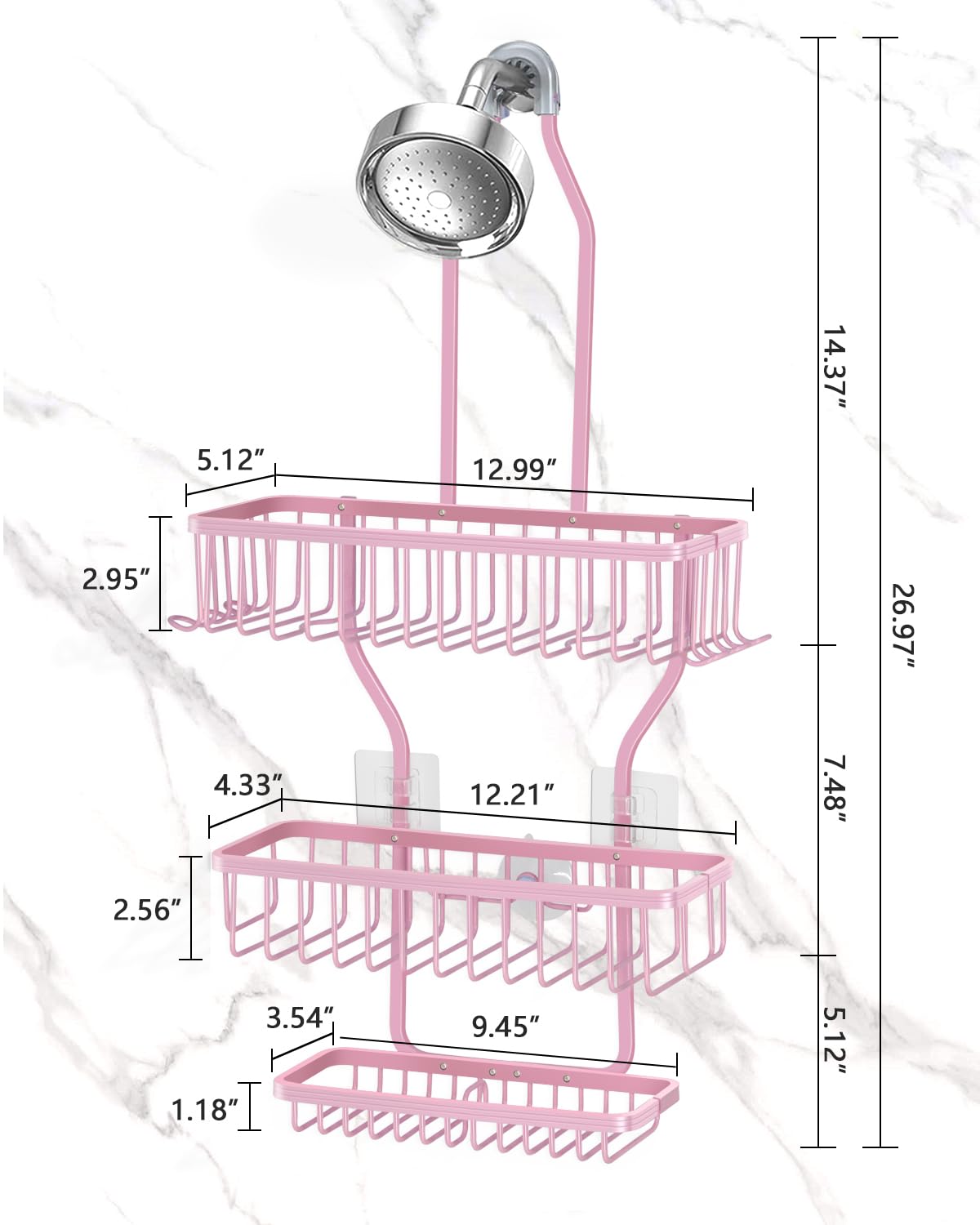 MSAICOE 3-tier aluminum shower shelf demonstrates durable, rust-free storage.