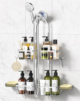 MSAICOE adjustable shower caddy height for tall bottles and bath essentials.