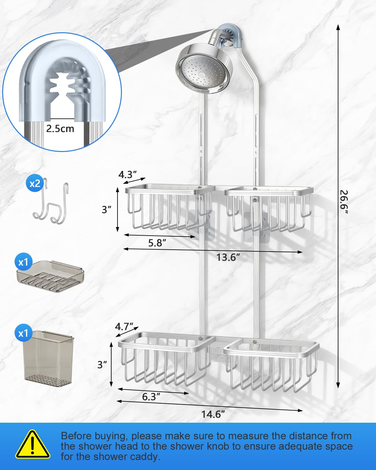 MSAICOE handheld showerhead-compatible caddy keeps bath essentials within reach.