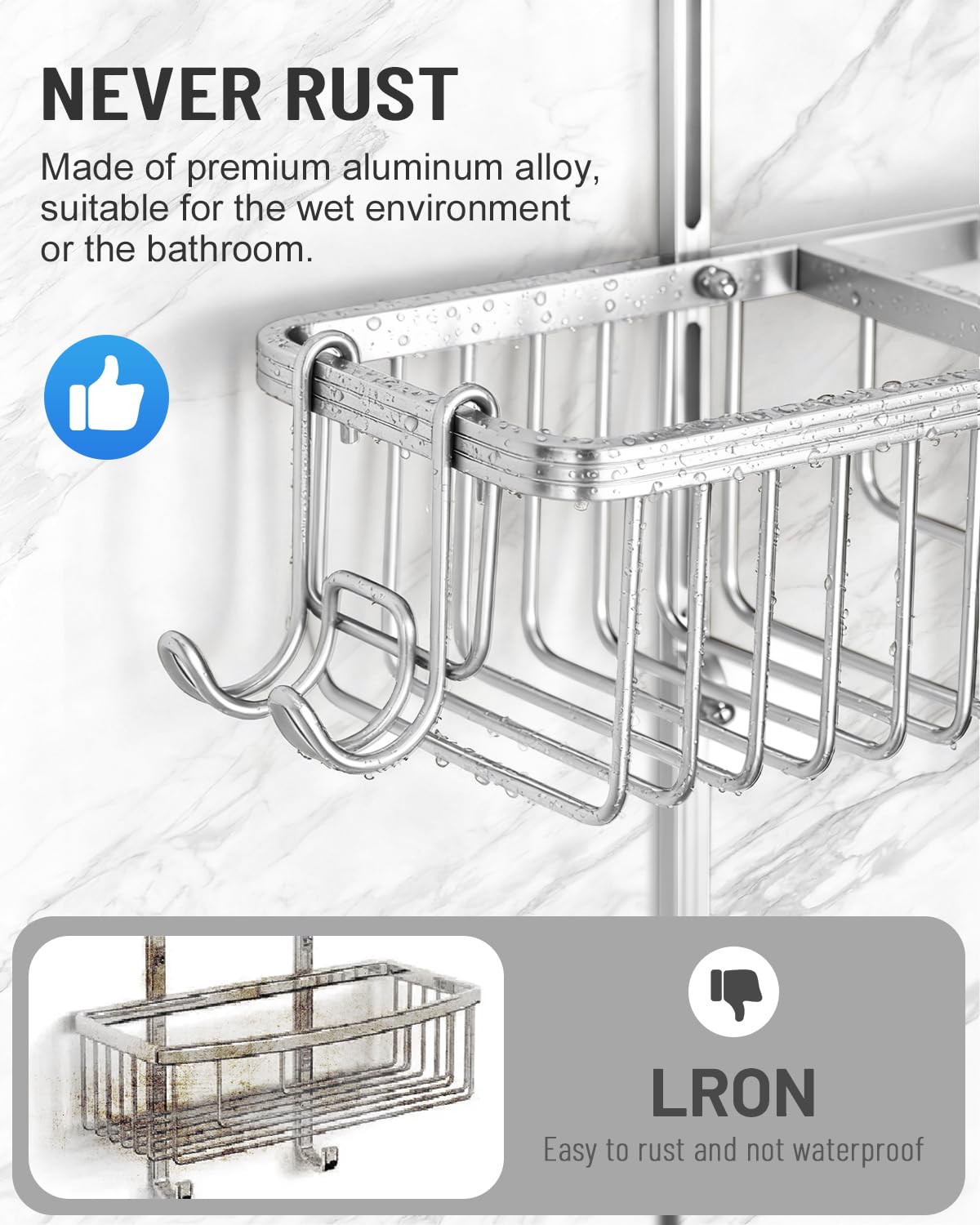 MSAICOE large-capacity organizer fits shampoo, conditioner, soap, and more.