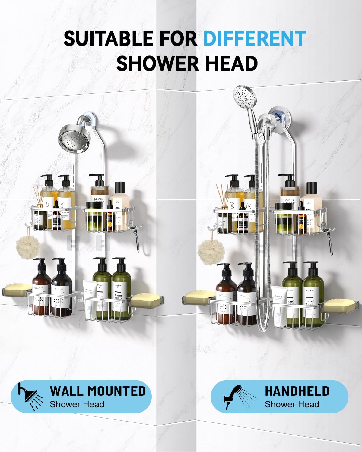 MSAICOE never-rust aluminum shower shelf resists moisture in bathrooms.