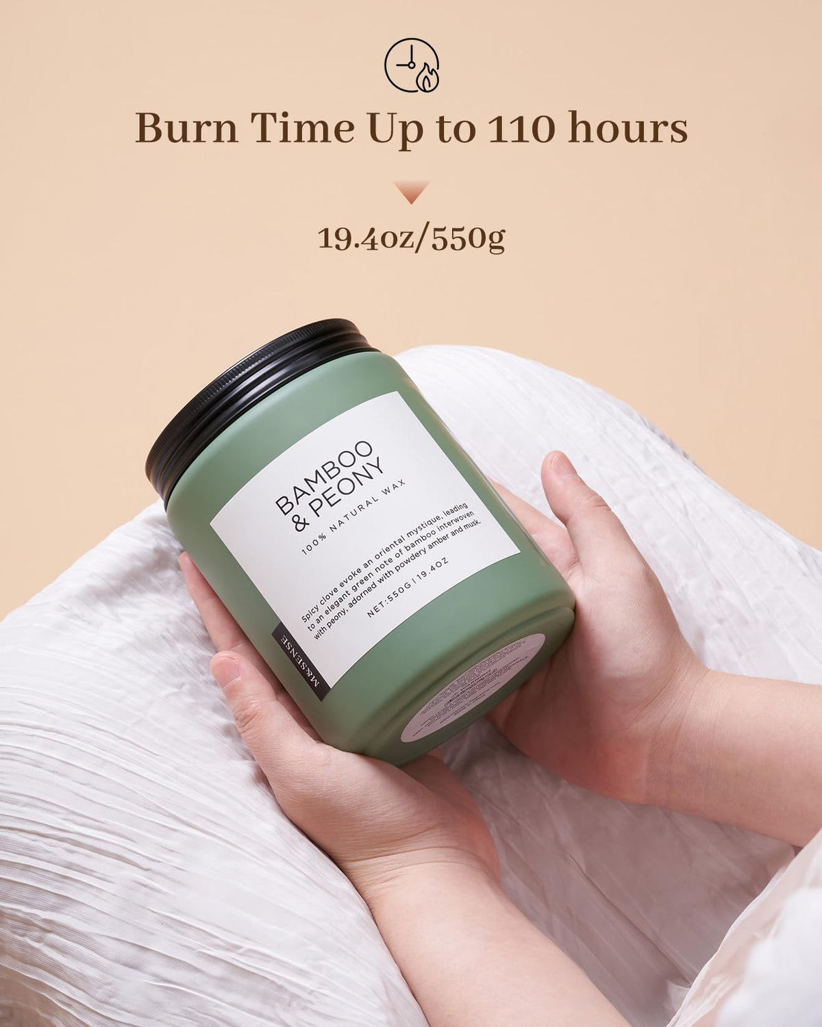 MSENSE Bamboo Peony candle dual-wick for even scent across rooms.