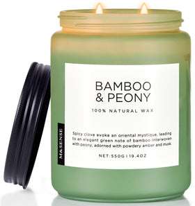 MSENSE Bamboo Peony candle front view, 19.4 oz jar for large rooms.