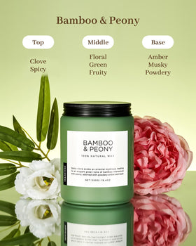 MSENSE Bamboo Peony candle side view, dual-wick design for balanced fragrance.