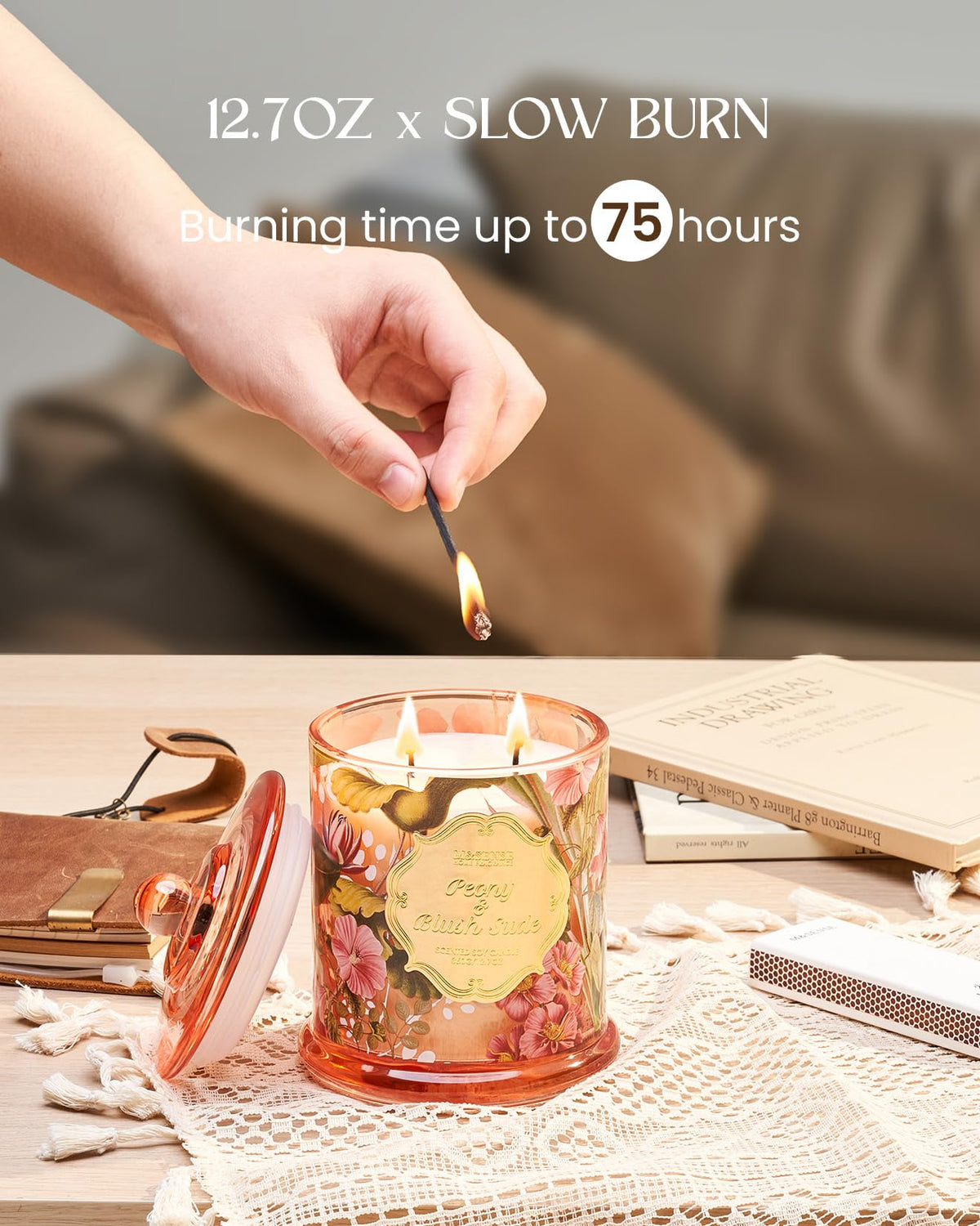 M&SENSE candle lit in a calming spa like setting aids meditation and relaxation.