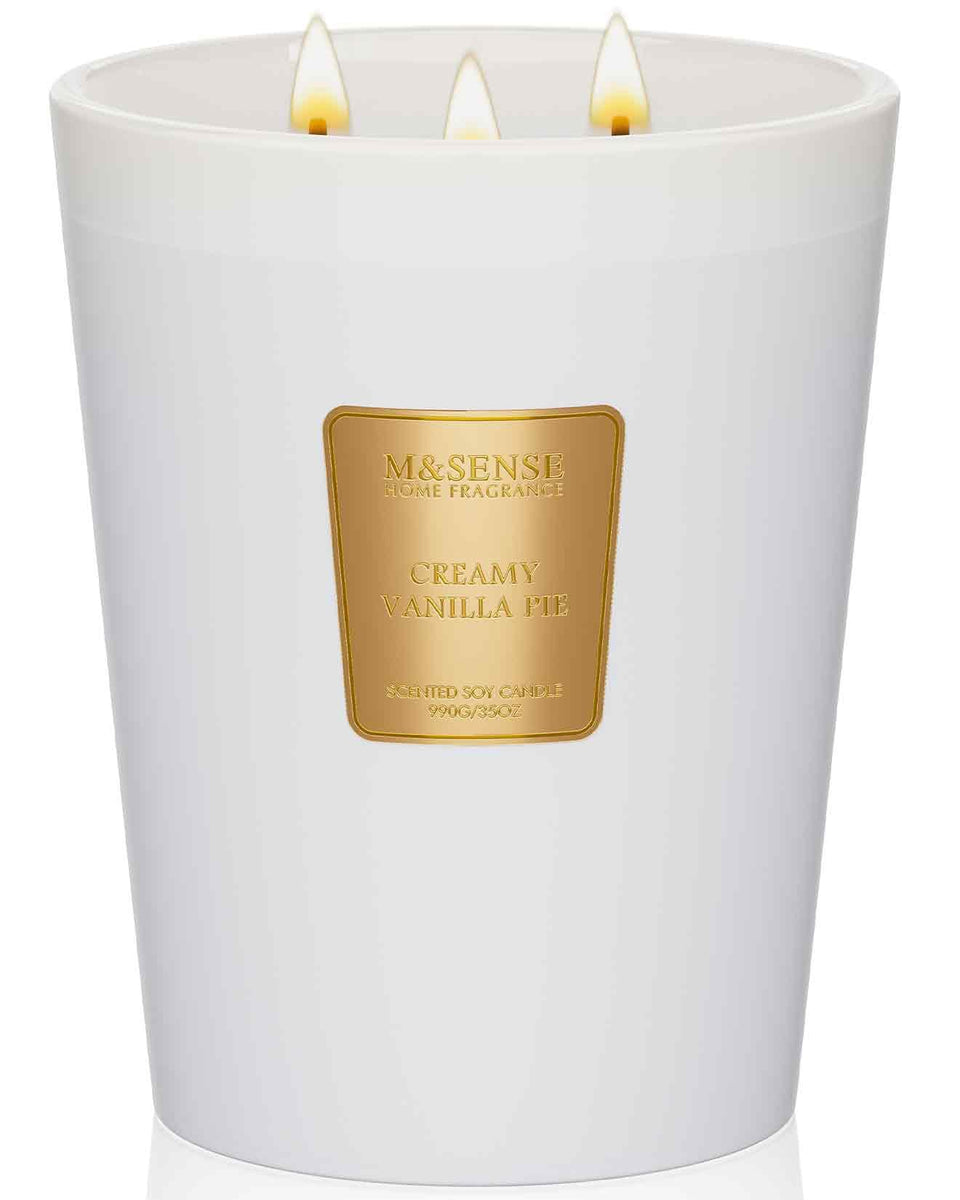 M&SENSE Creamy Vanilla Pie Candle with 3 wicks delivers even burn and stronger scent.