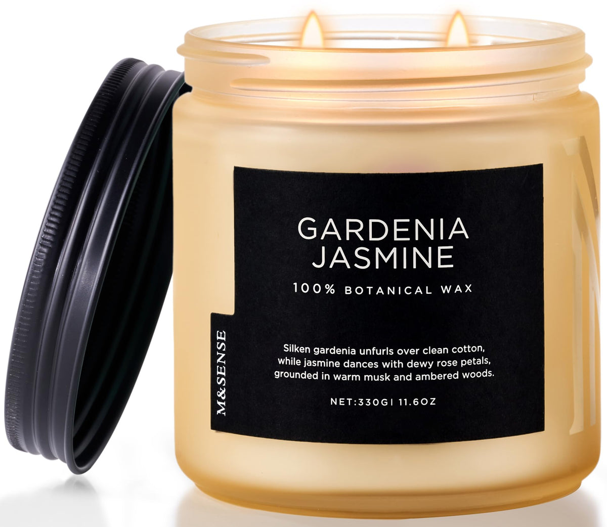 M&SENSE Gardenia Jasmine candle bottle with natural soy wax for a clean burn