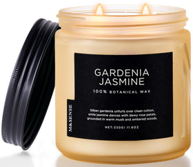 M&SENSE Gardenia Jasmine candle bottle with natural soy wax for a clean burn