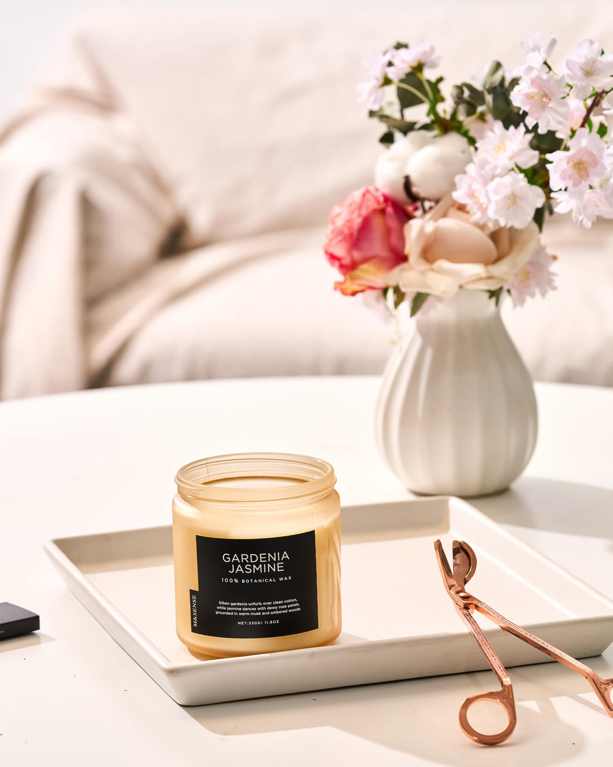 M&SENSE Gardenia Jasmine candle gift-ready packaging ideal for housewarmings