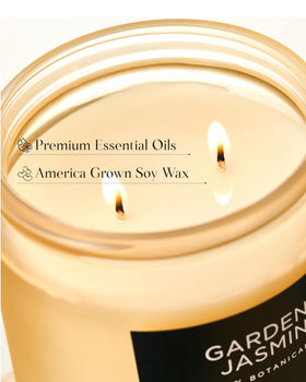 M&SENSE Gardenia Jasmine candle label highlights premium essential oils and quality