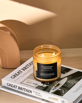 M&SENSE Gardenia Jasmine candle room ambience in a cozy space