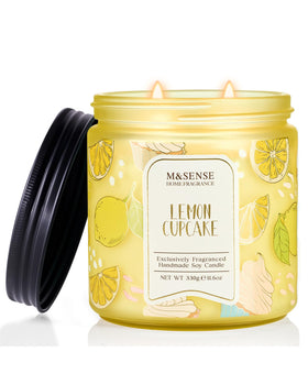 M&SENSE Lemon Vanilla Cupcake Candle close-up showing natural soy wax for a clean burn