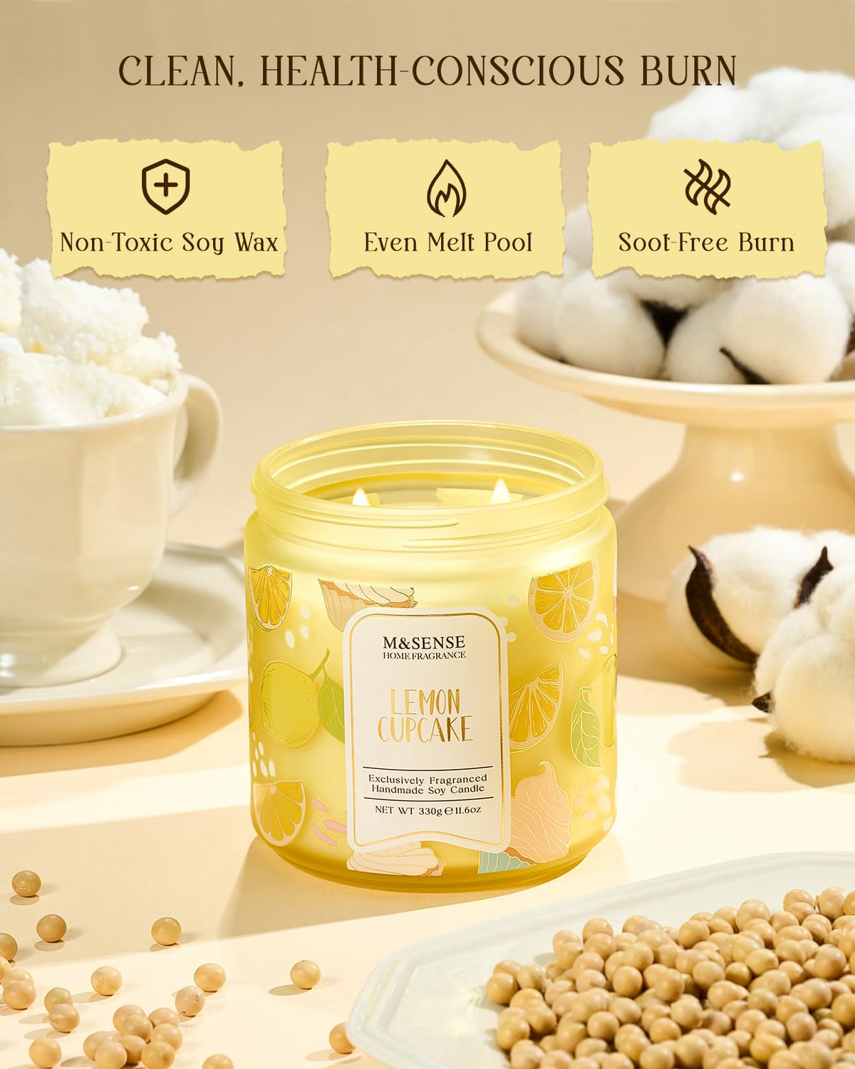 M&SENSE Lemon Vanilla Cupcake Candle fragrance throws quickly into the kitchen