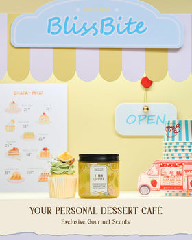 M&SENSE Lemon Vanilla Cupcake Candle jar with embossed label highlighting luxury packaging