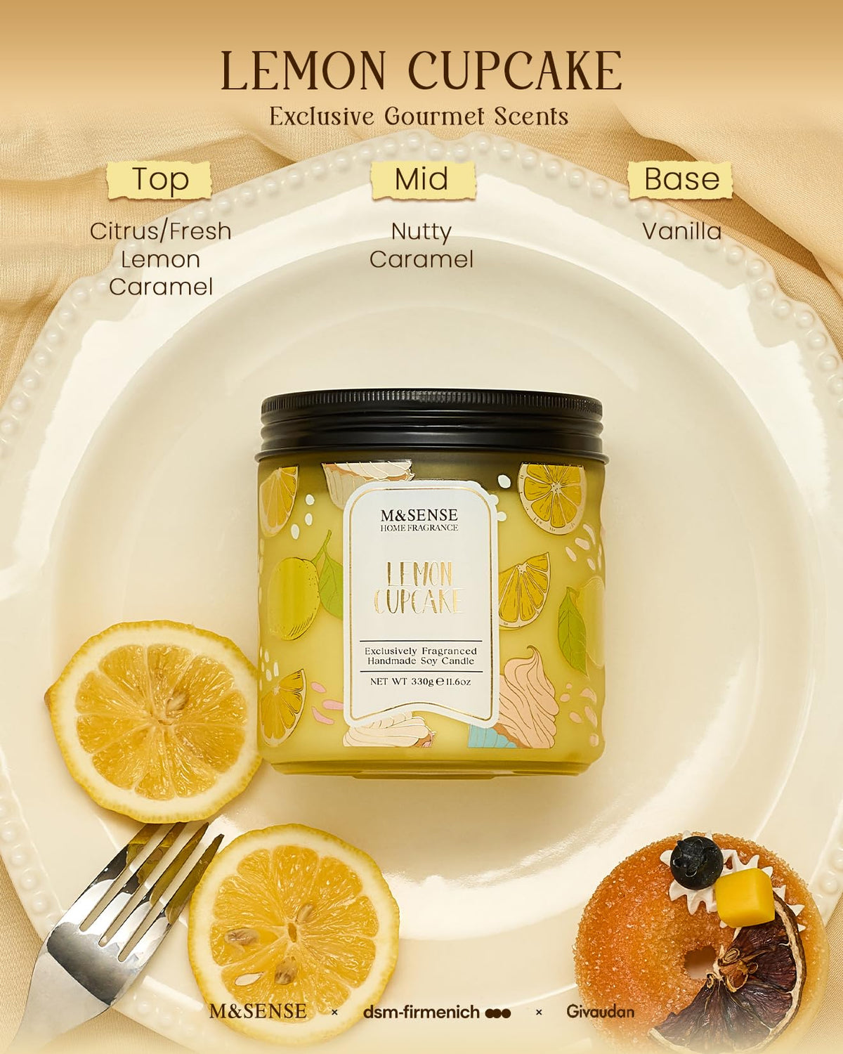M&SENSE Lemon Vanilla Cupcake Candle wick close-up for even melt and strong scent throw