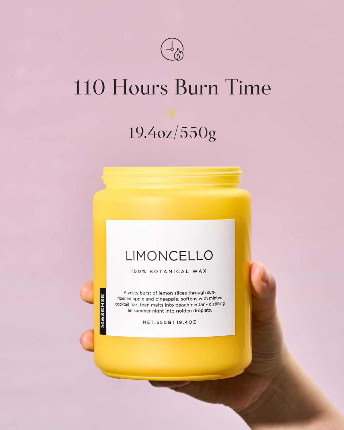 M&SENSE Limocello candle soy-wax label highlights clean, paraffin-free composition
