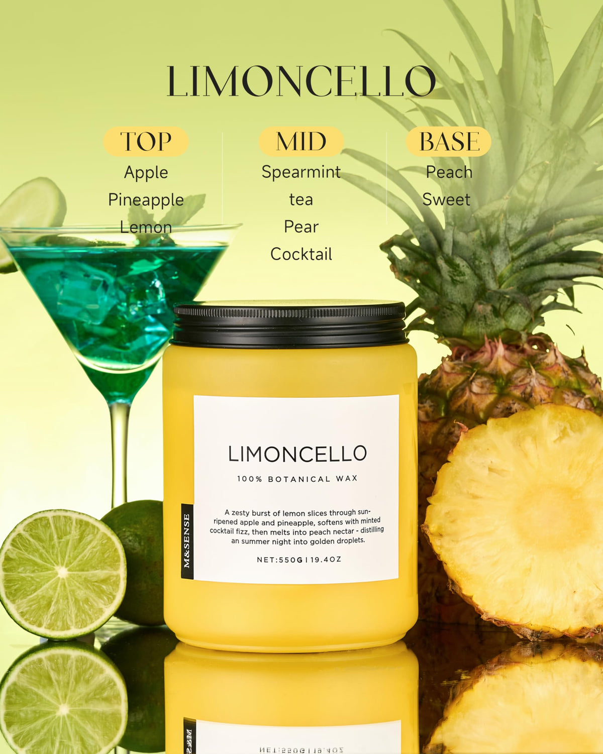 M&SENSE Limocello candle wick detail shows dual-wick setup for even scent distribution
