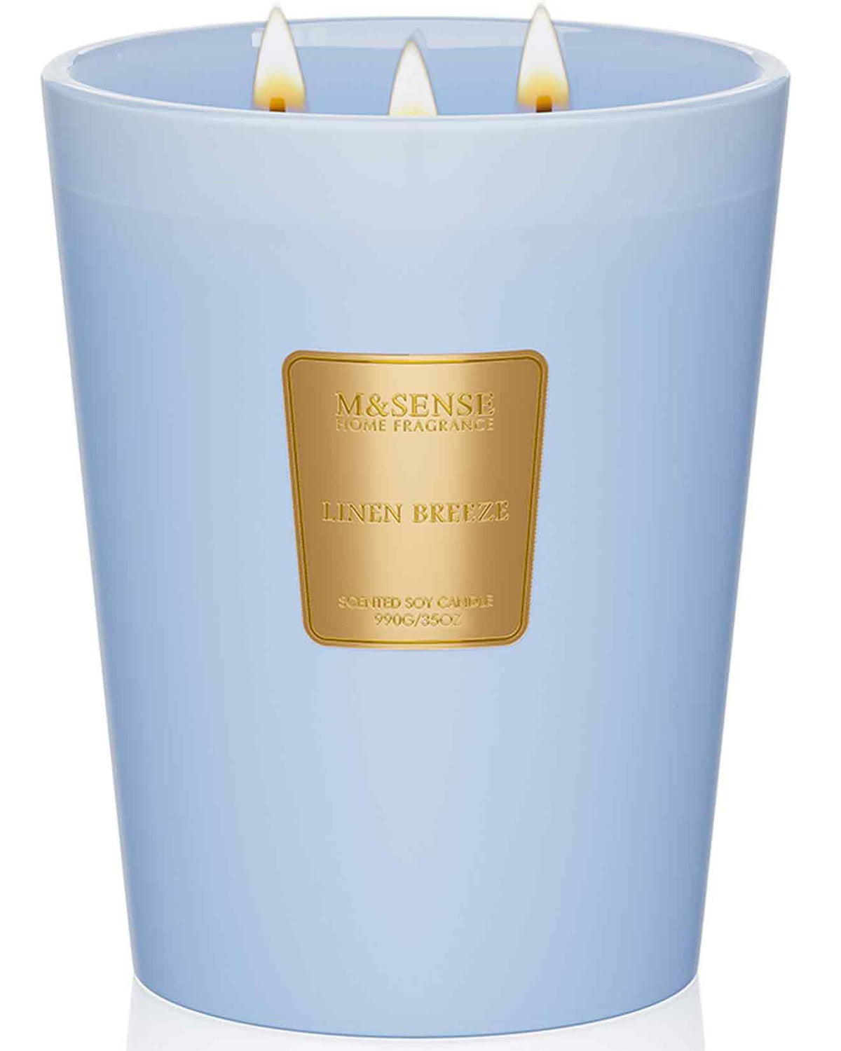 M&SENSE Linen Breeze candle jar with flower pattern adds elegant decor and soothing fragrance.