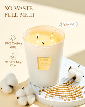M&SENSE Natural soy-palm wax blend enhances fragrance throw and burn time.