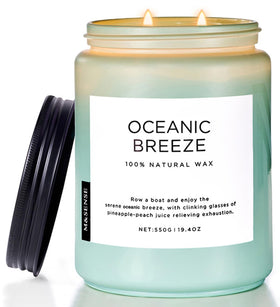 M&SENSE Oceanic Breeze candle with 2 wicks for balanced room ambiance.
