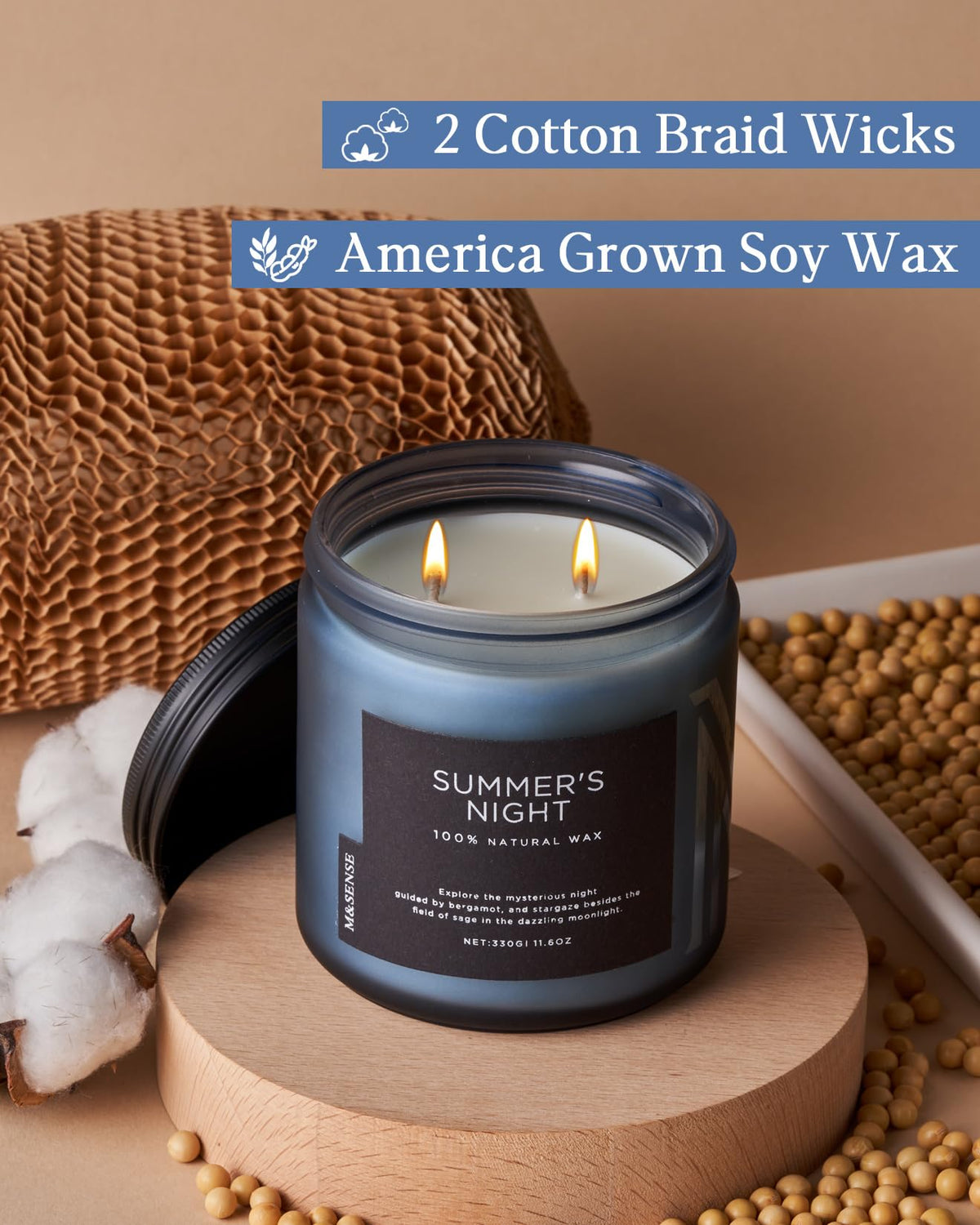 MSENSE Summers Night wicks highlight even burning and reduced soot.