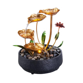 MSEONWXI table top fountain with metal lotus and warm light for tranquil desk ambiance
