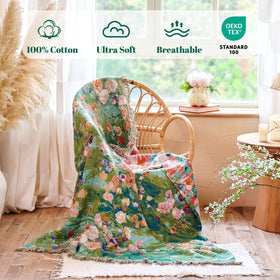 Closeup of MSGKV floral pattern woven into the blanket
