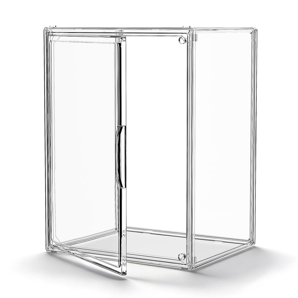 MSHOMELY clear acrylic display case front view showing dust protection.