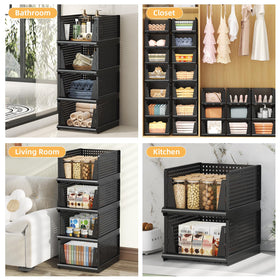 MSHOMELY durable plastic storage baskets for open shelves.