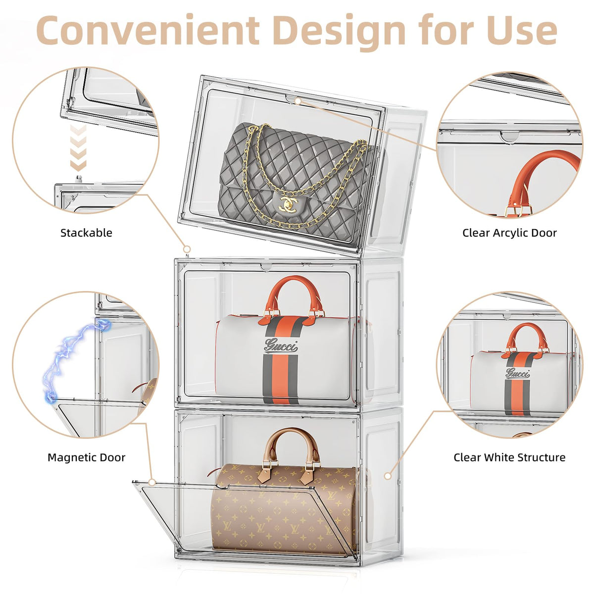 MSHOMELY easy-assembly purse organizer in white, ready to use without tools.