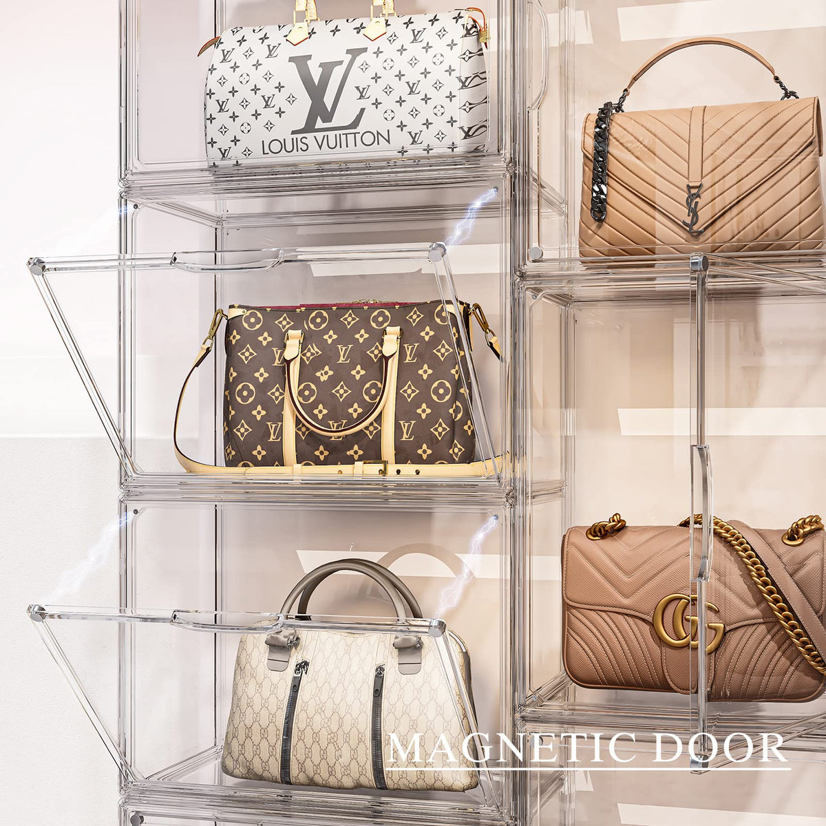 MSHOMELY magnetic-door display case in easy-access position