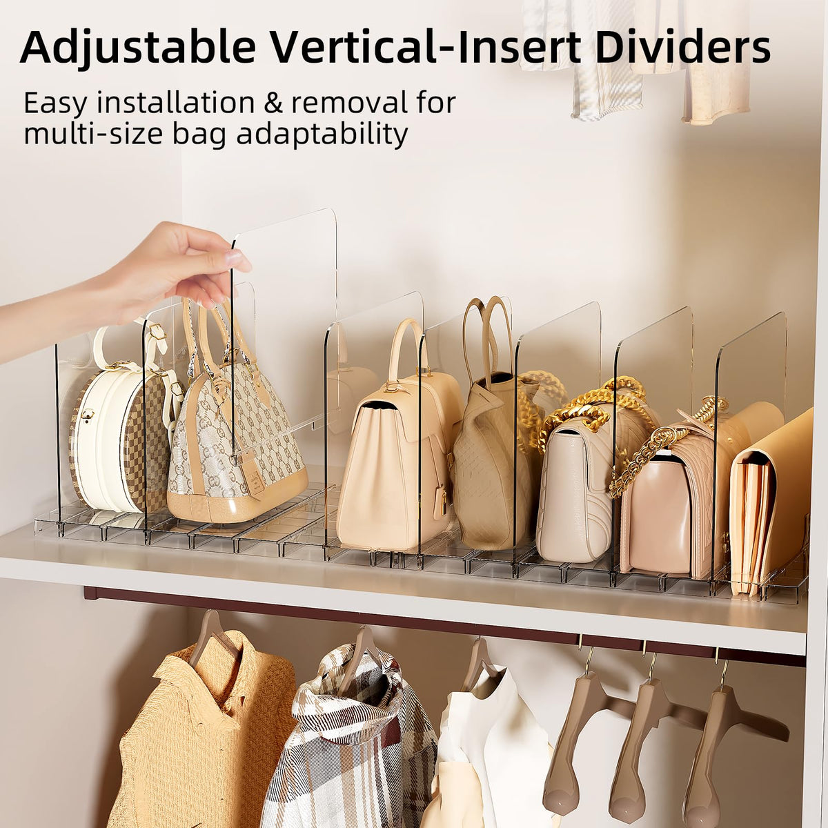 MSHOMELY stackable bag organizer side view highlights clear visibility of handbags